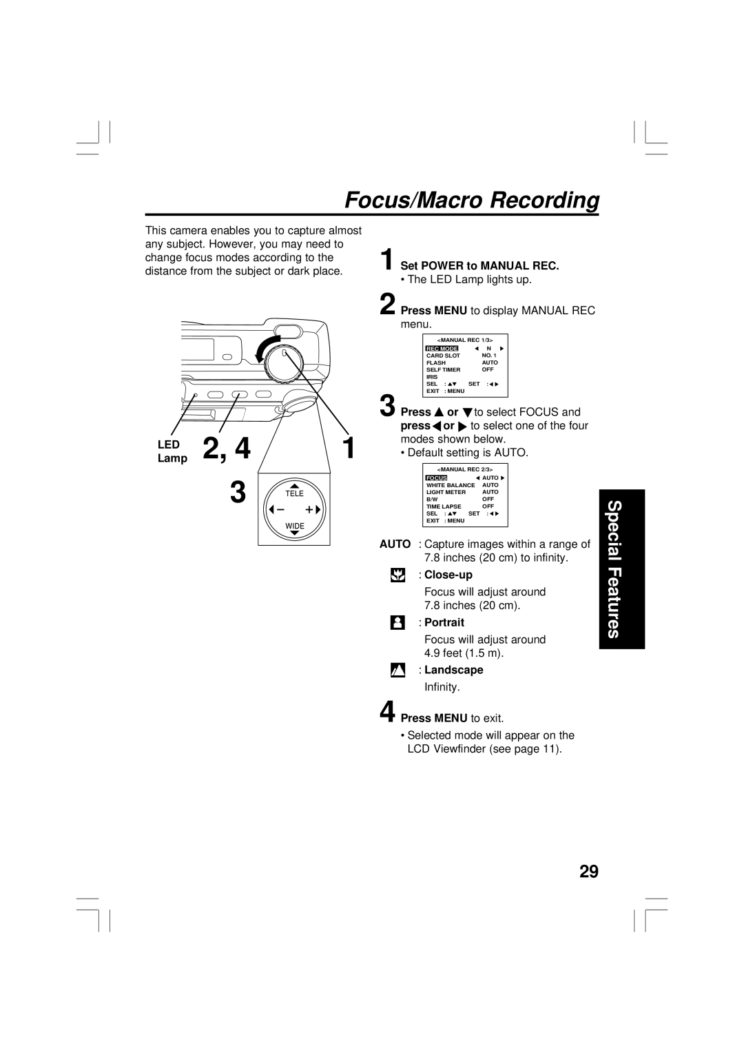 Panasonic PV-DC2090, PV-DC2590 operating instructions Focus/Macro Recording 