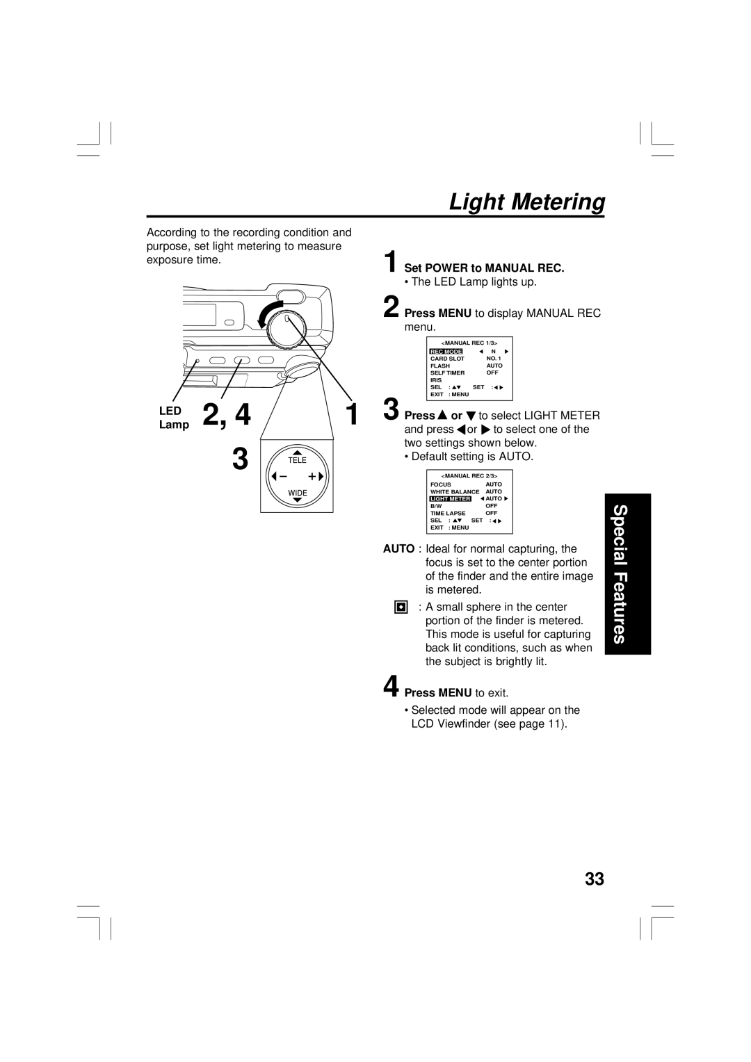 Panasonic PV-DC2090, PV-DC2590 operating instructions Light Metering, Lamp 