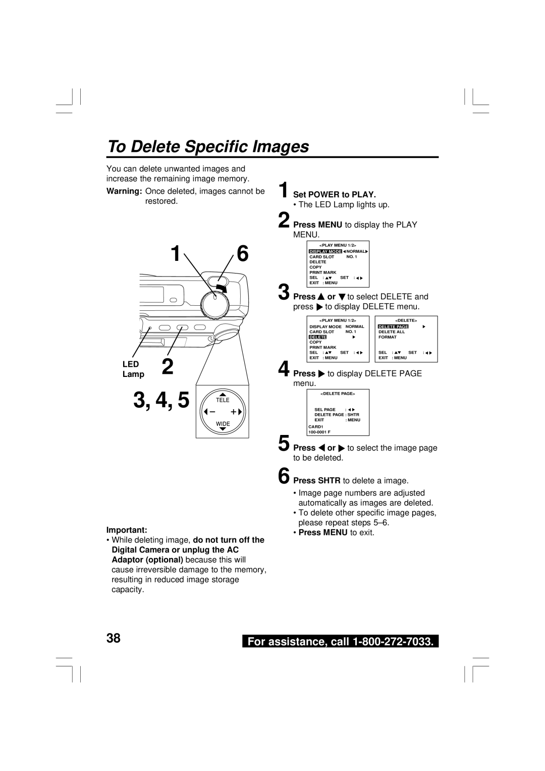 Panasonic PV-DC2590, PV-DC2090 To Delete Specific Images, Press To select Delete To display Delete menu 