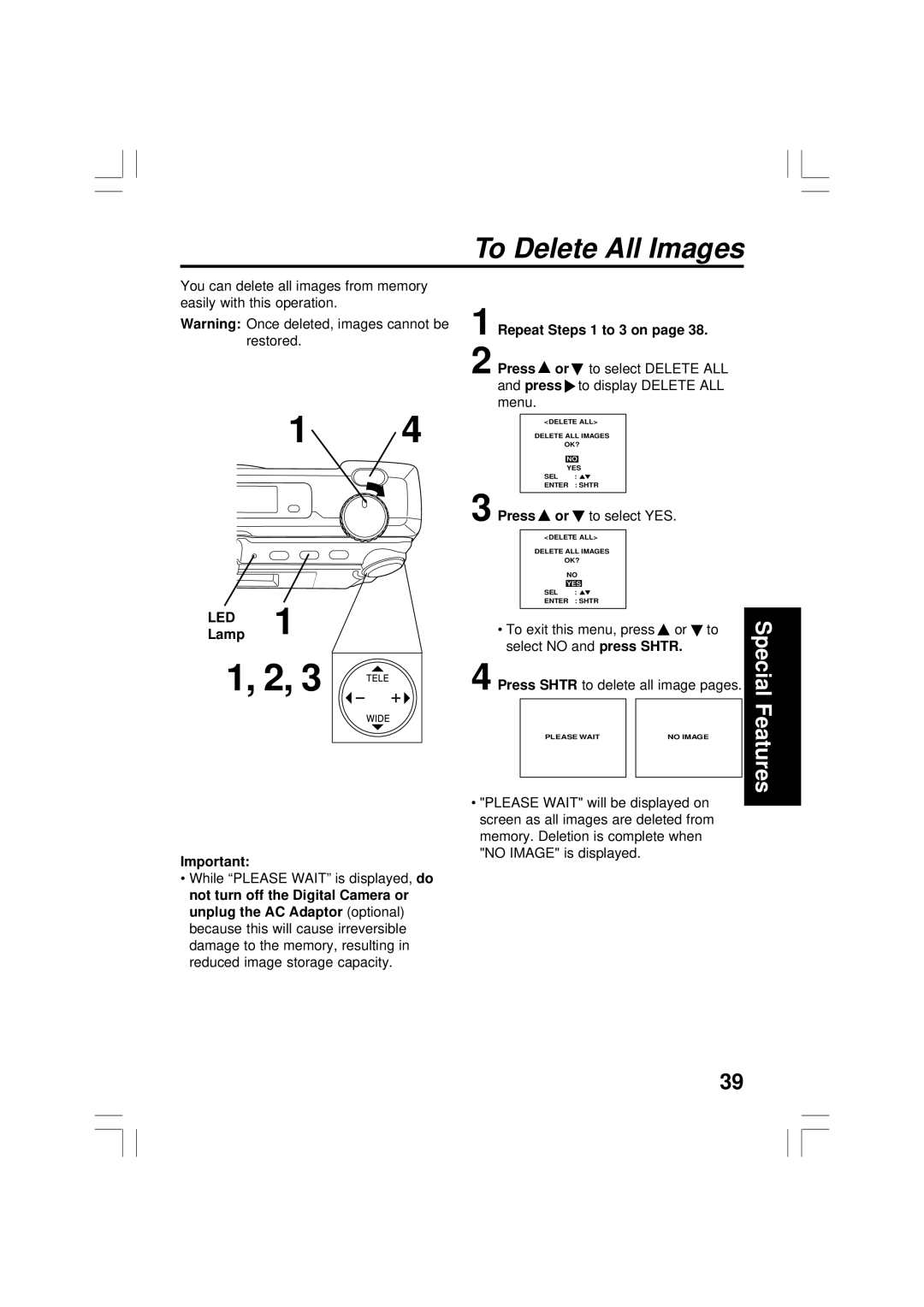 Panasonic PV-DC2090, PV-DC2590 operating instructions To Delete All Images, Repeat Steps 1 to 3 on 