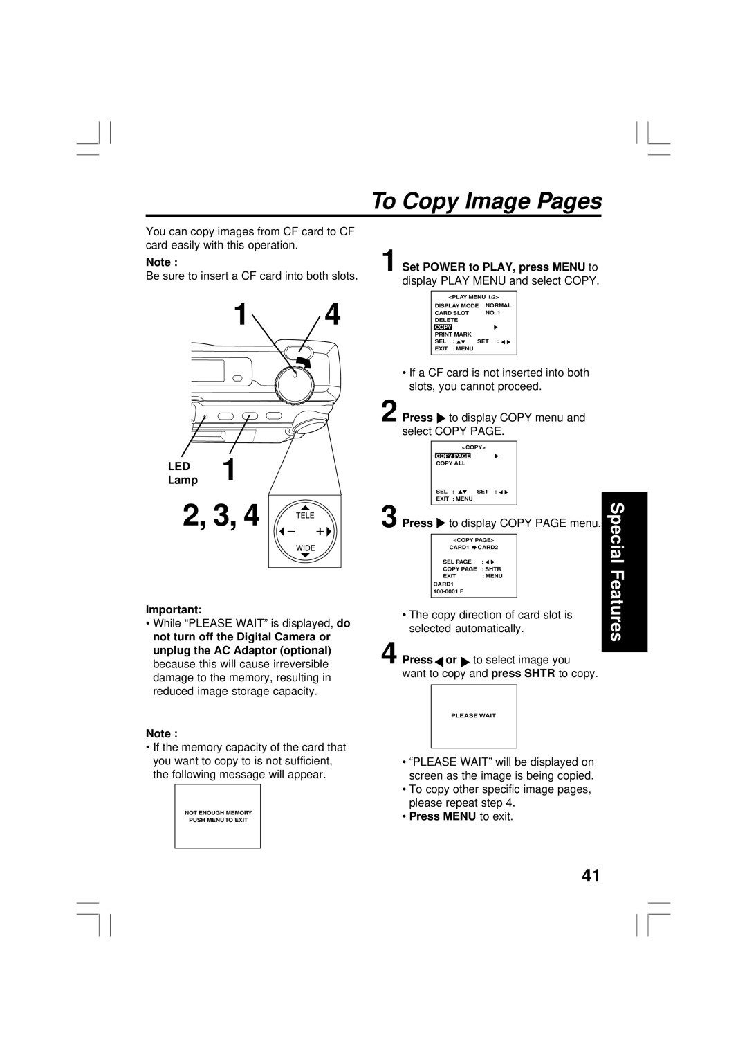 Panasonic PV-DC2090, PV-DC2590 operating instructions To Copy Image Pages, Press Menu to exit 