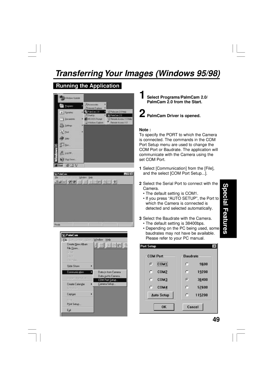 Panasonic PV-DC2090, PV-DC2590 operating instructions Running the Application, PalmCam Driver is opened 