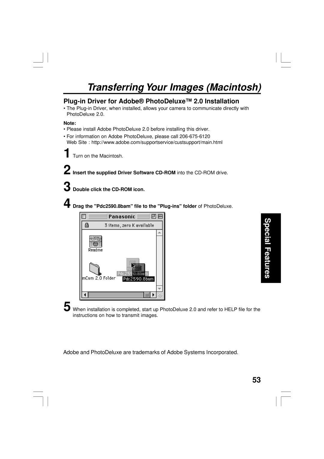 Panasonic PV-DC2090, PV-DC2590 operating instructions Plug-in Driver for Adobe PhotoDeluxe 2.0 Installation 