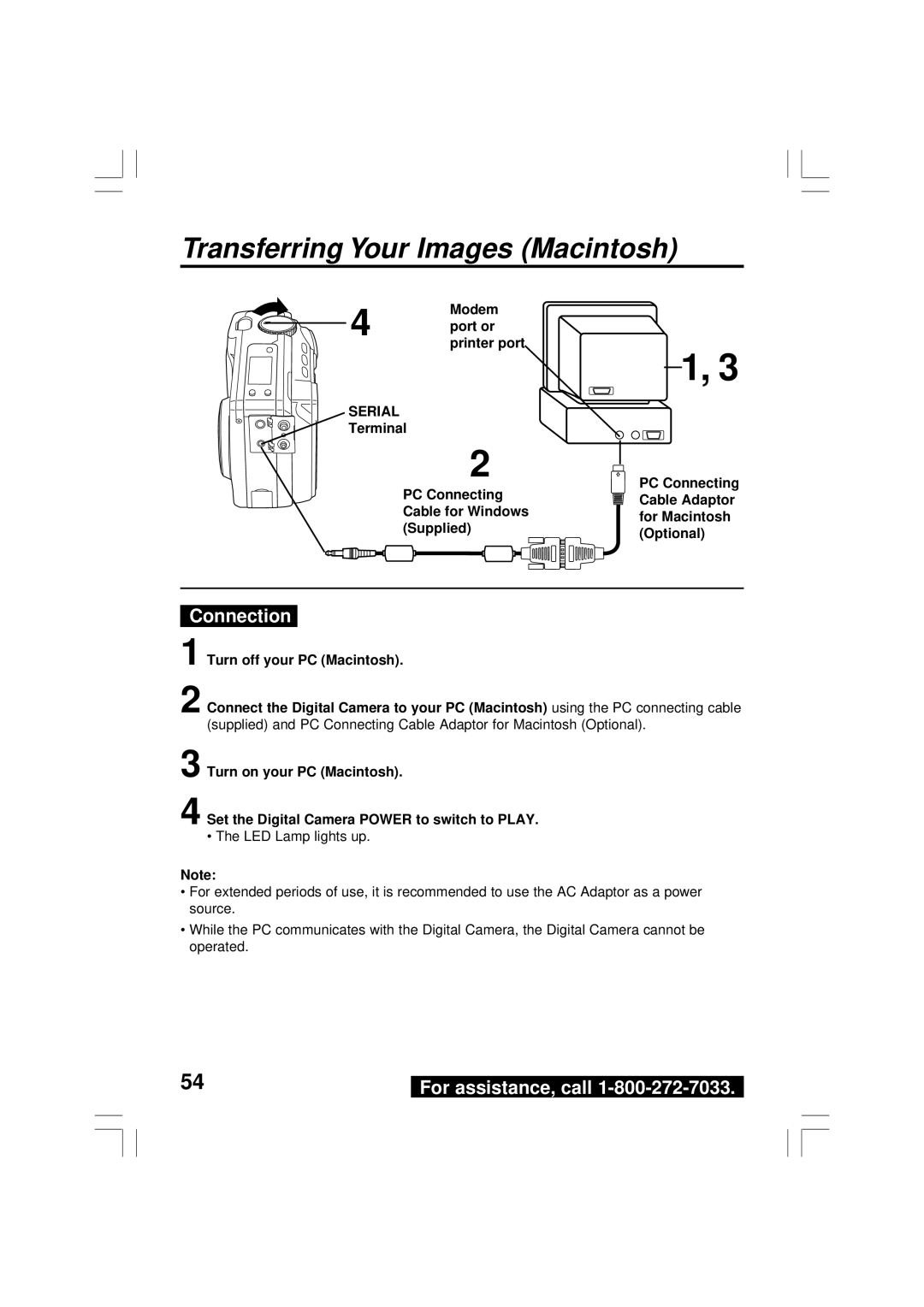 Panasonic PV-DC2590, PV-DC2090 operating instructions Connection, Modem Port or printer port 