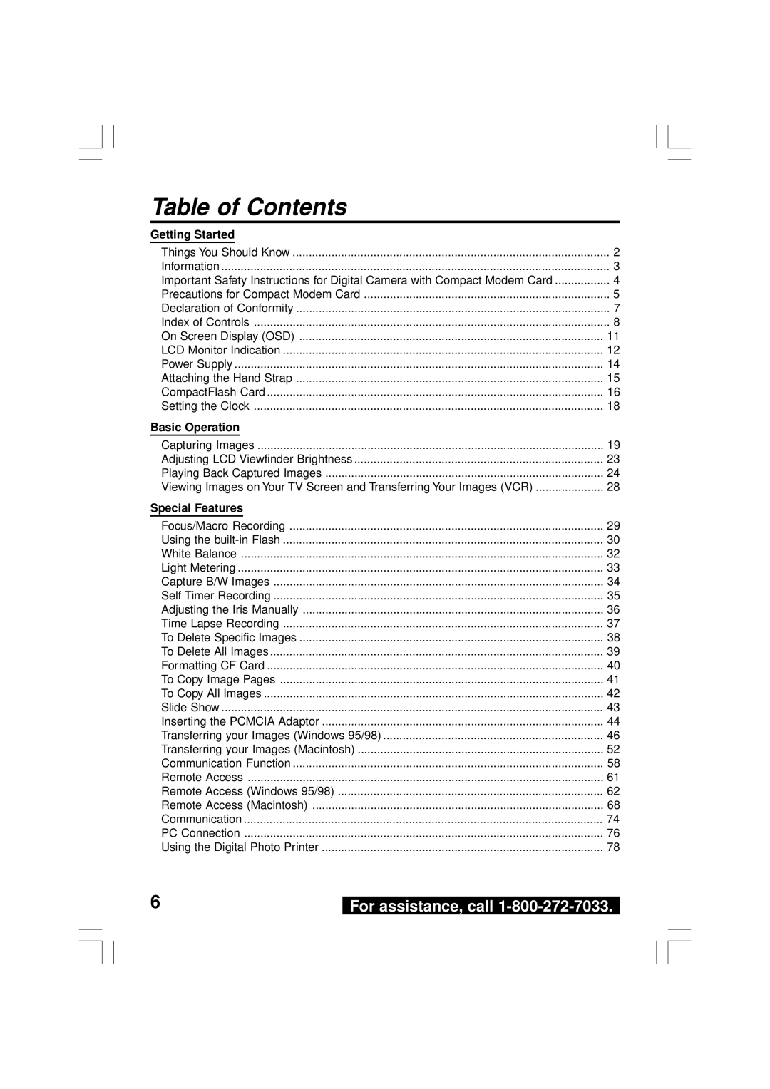 Panasonic PV-DC2590, PV-DC2090 operating instructions Table of Contents 