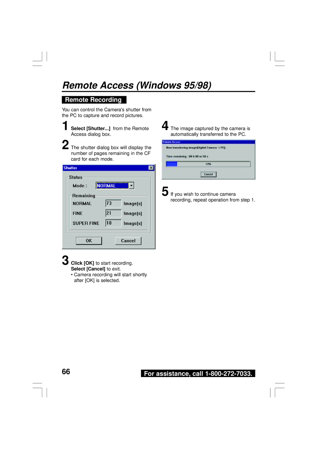 Panasonic PV-DC2590, PV-DC2090 operating instructions Remote Recording, Select Shutter... from the Remote Access dialog box 