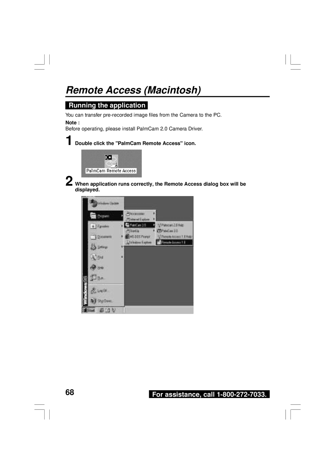 Panasonic PV-DC2590, PV-DC2090 operating instructions Remote Access Macintosh, Running the application 