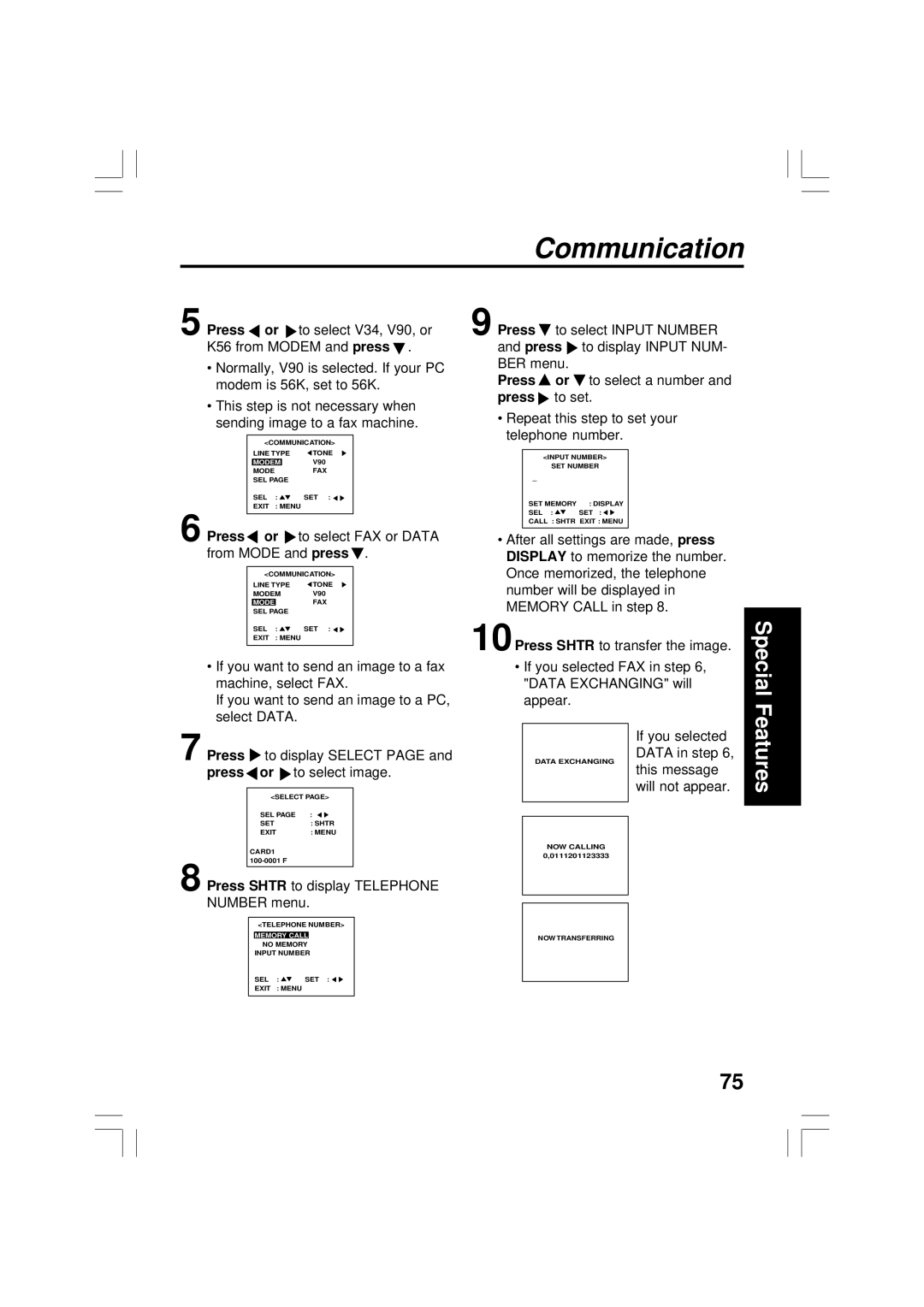 Panasonic PV-DC2090, PV-DC2590 operating instructions Press Shtr to display Telephone Number menu 