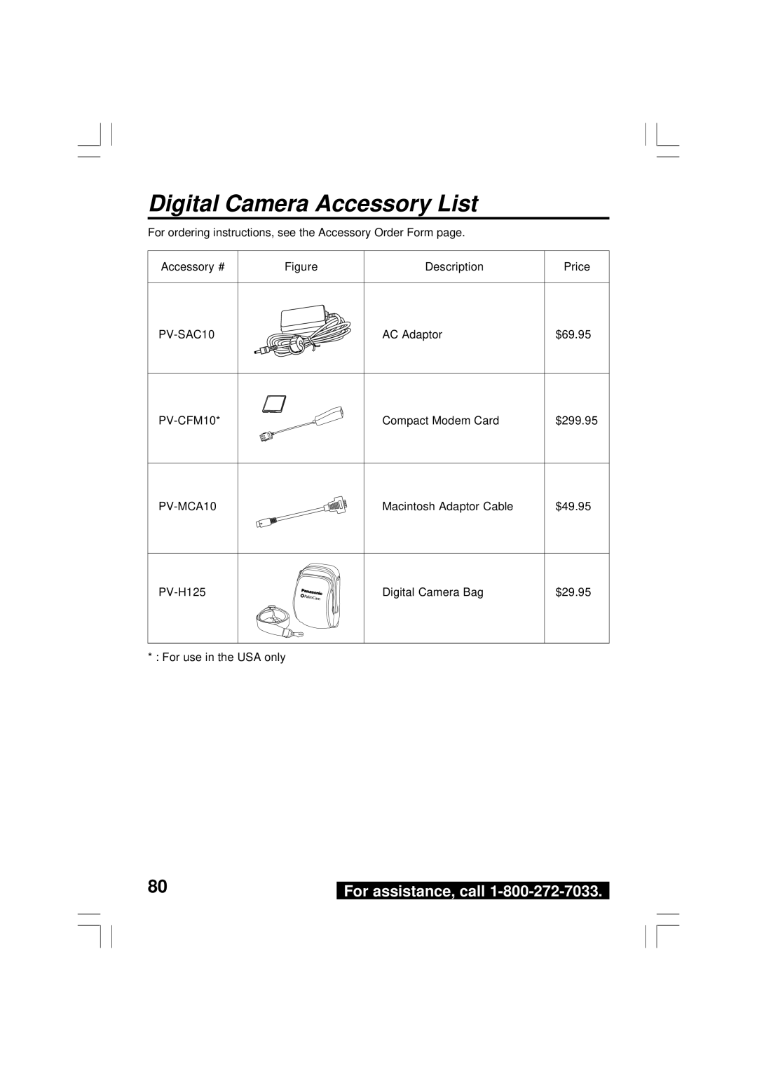 Panasonic PV-DC2590, PV-DC2090 operating instructions Digital Camera Accessory List 