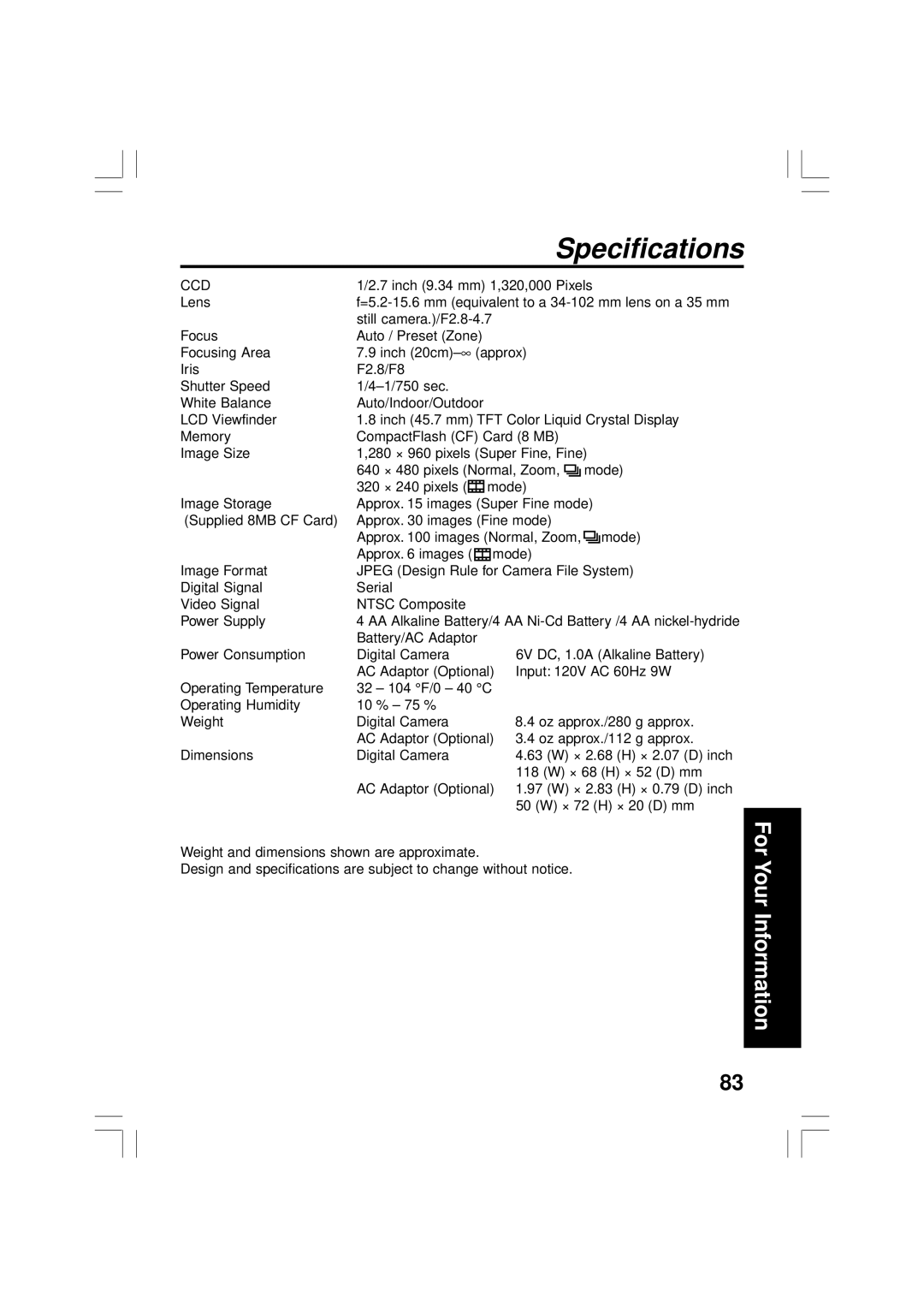 Panasonic PV-DC2090, PV-DC2590 operating instructions Specifications, Ccd 