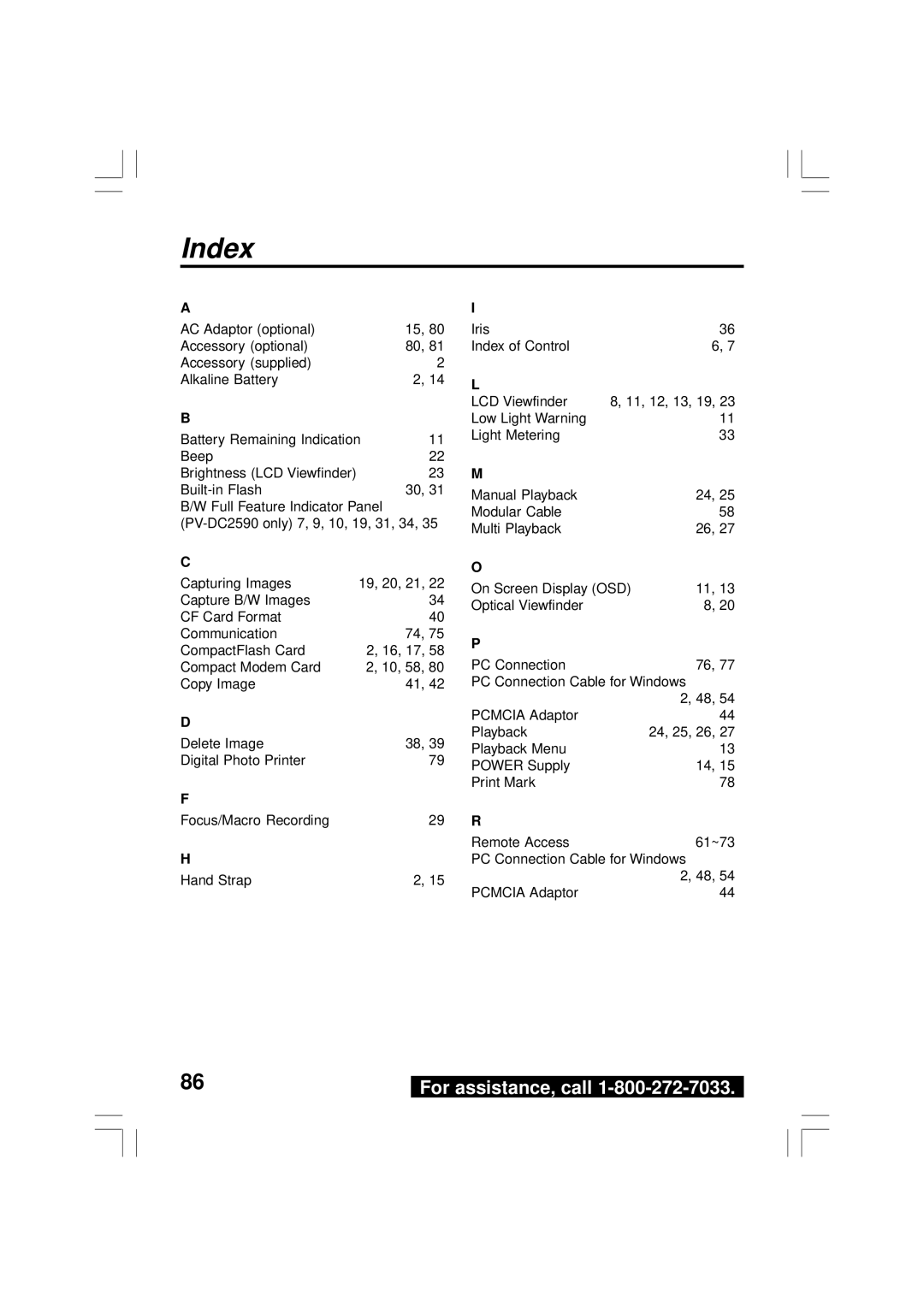 Panasonic PV-DC2590, PV-DC2090 operating instructions Index 