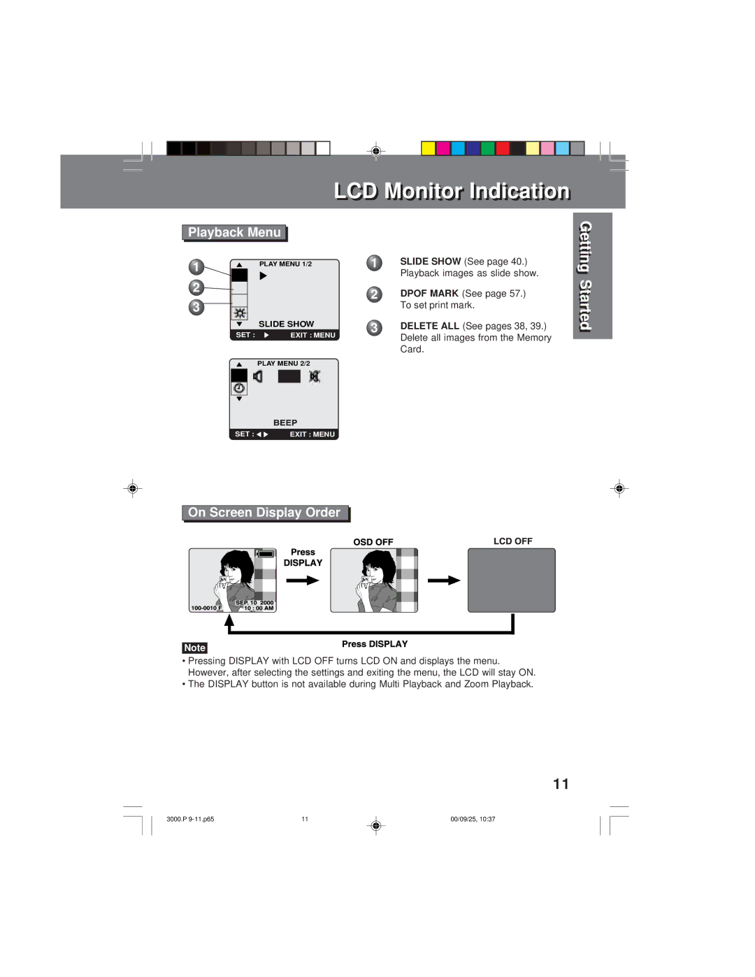 Panasonic PV-DC3000 operating instructions Playback Menu, On Screen Display Order, Slide Show, Dpof Mark, Delete ALL 