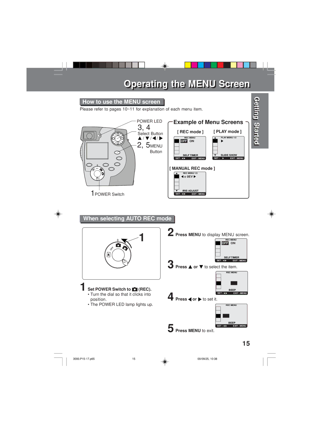 Panasonic PV-DC3000 operating instructions How to use the Menu screen 