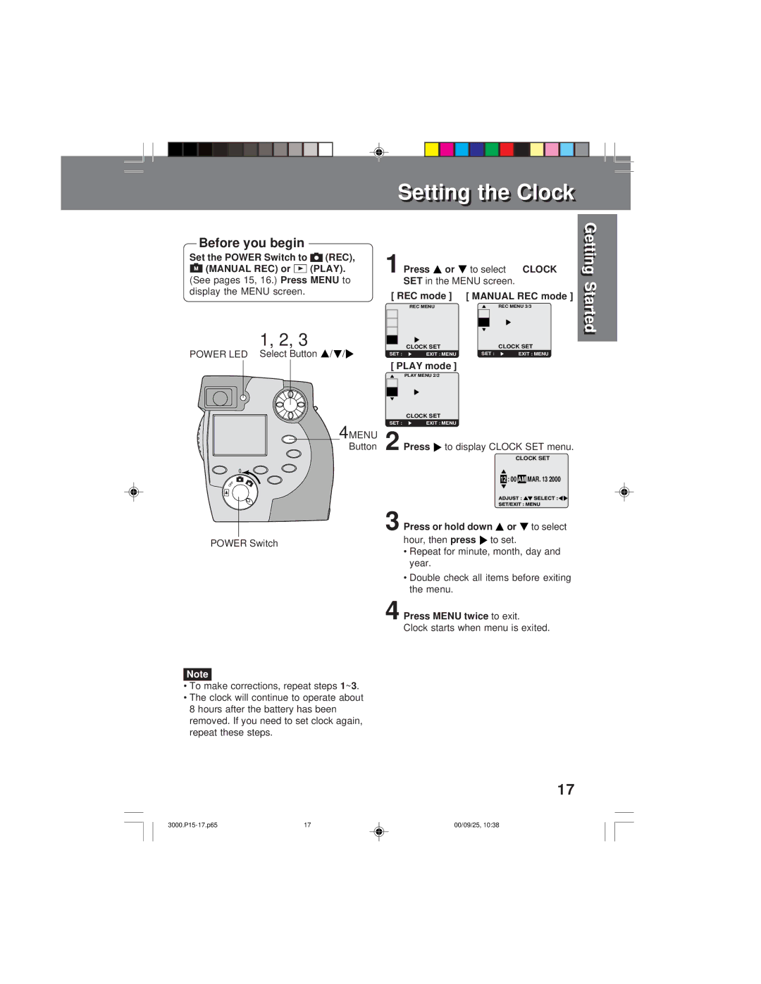 Panasonic PV-DC3000 operating instructions See pages 15, 4MENU, SET in the Menu screen, Menu twice 