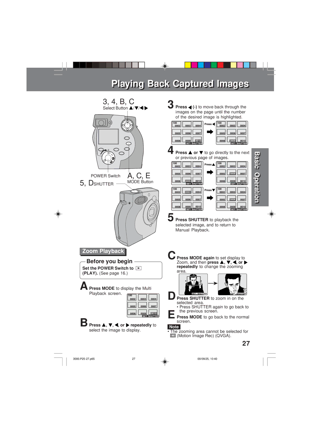 Panasonic PV-DC3000 operating instructions Back Captured, Zoom Playback 