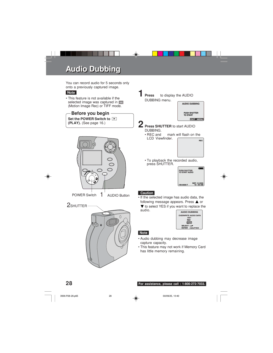 Panasonic PV-DC3000 Dubbing, Rec, Following message appears. Press, If the selected image has audio data 