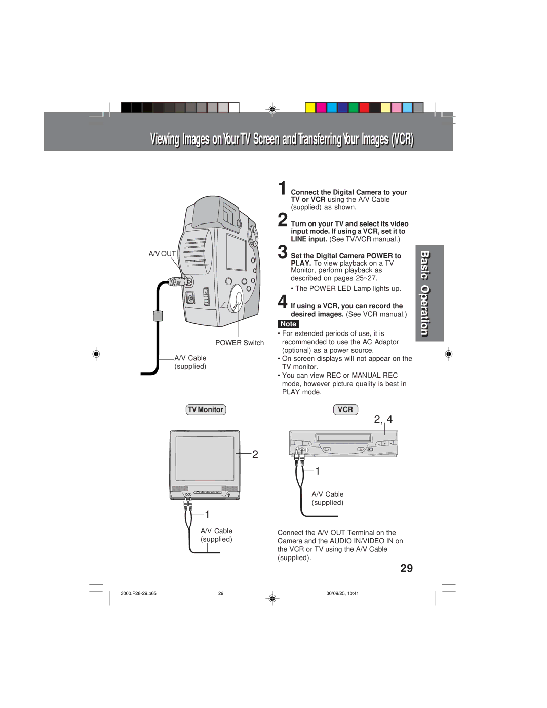 Panasonic PV-DC3000 operating instructions OnY, TV or VCR, Out, TV Monitor 