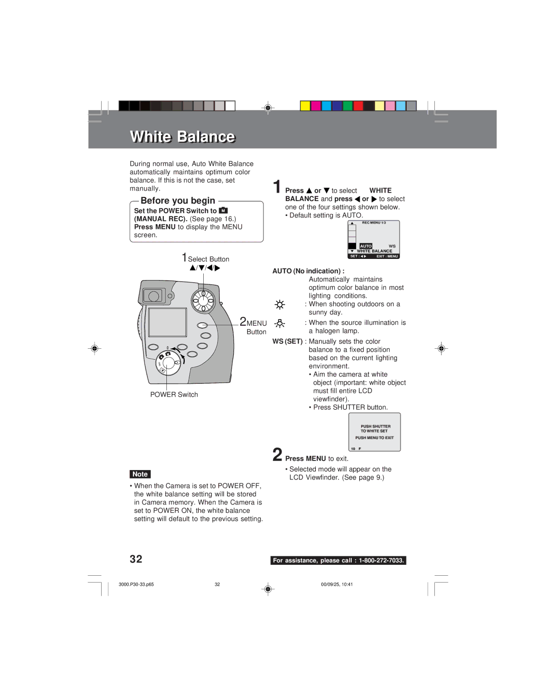 Panasonic PV-DC3000 operating instructions White, Sunny day, Object 