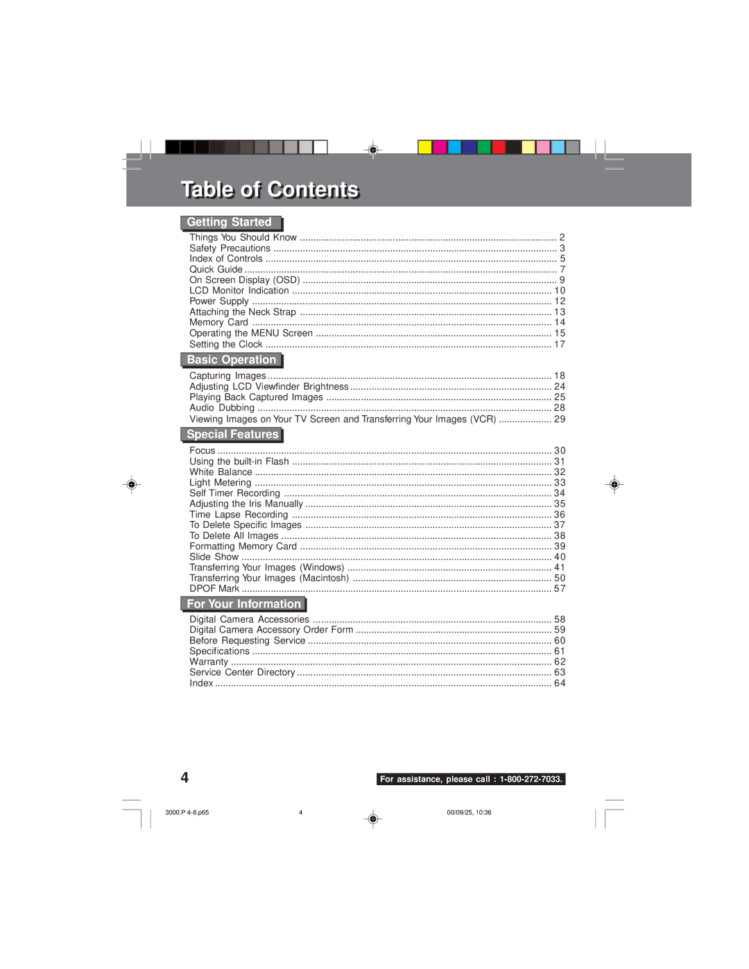 Panasonic PV-DC3000 operating instructions Contents 