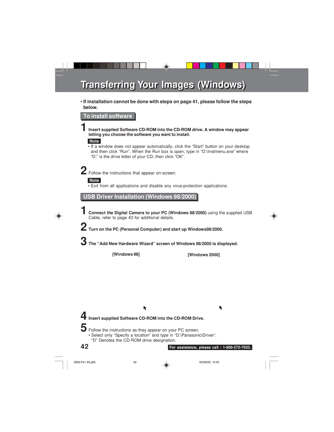 Panasonic PV-DC3000 operating instructions To install software, Using the supplied USB, Windows 