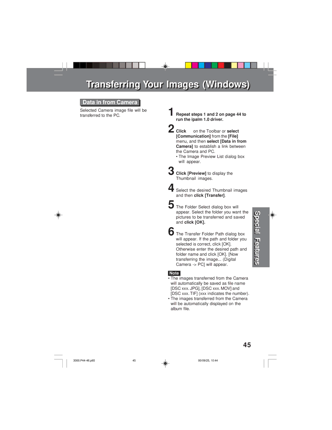 Panasonic PV-DC3000 operating instructions Data in from Camera 