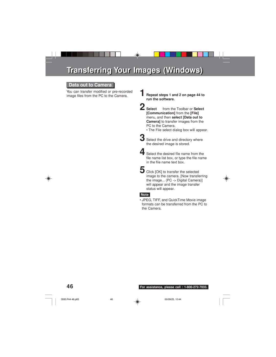 Panasonic PV-DC3000 Data out to Camera, Select, From File, PC to the Camera File select dialog box will appear 