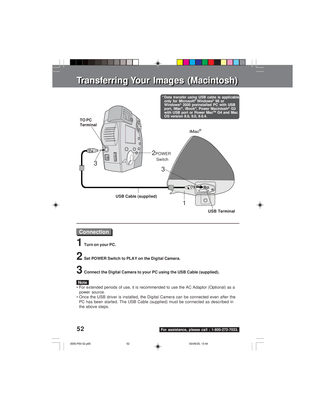 Panasonic PV-DC3000 operating instructions Terminal, Turn on your PC, Connect the Digital Camera to your PC 