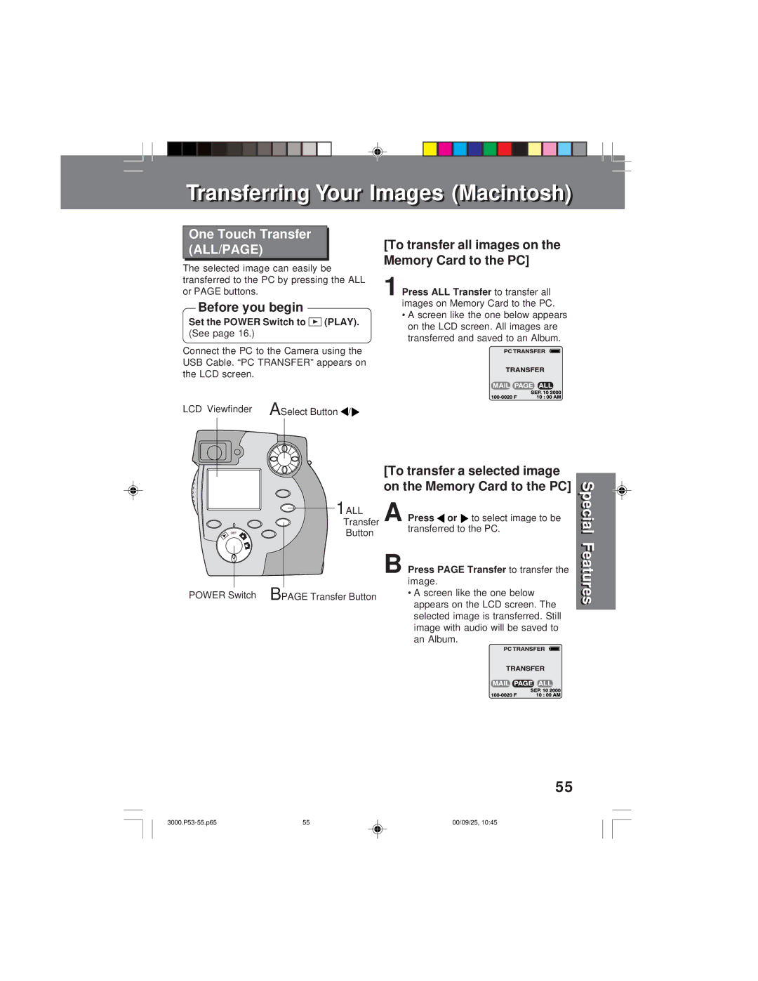 Panasonic PV-DC3000 operating instructions 1ALL Tr ansfer Button 