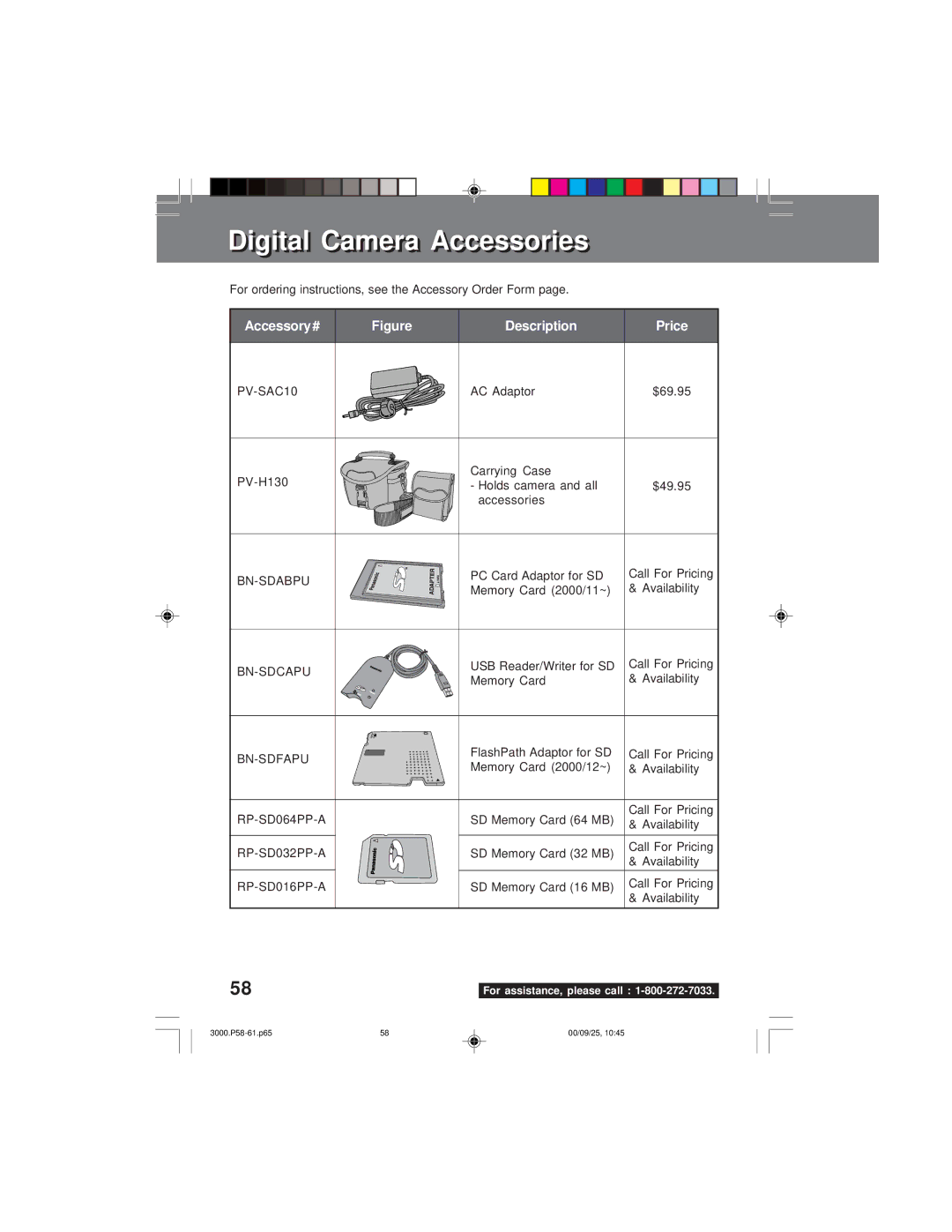 Panasonic PV-DC3000 operating instructions DigitalDigital CameraCamera AccessoriesAccessories 