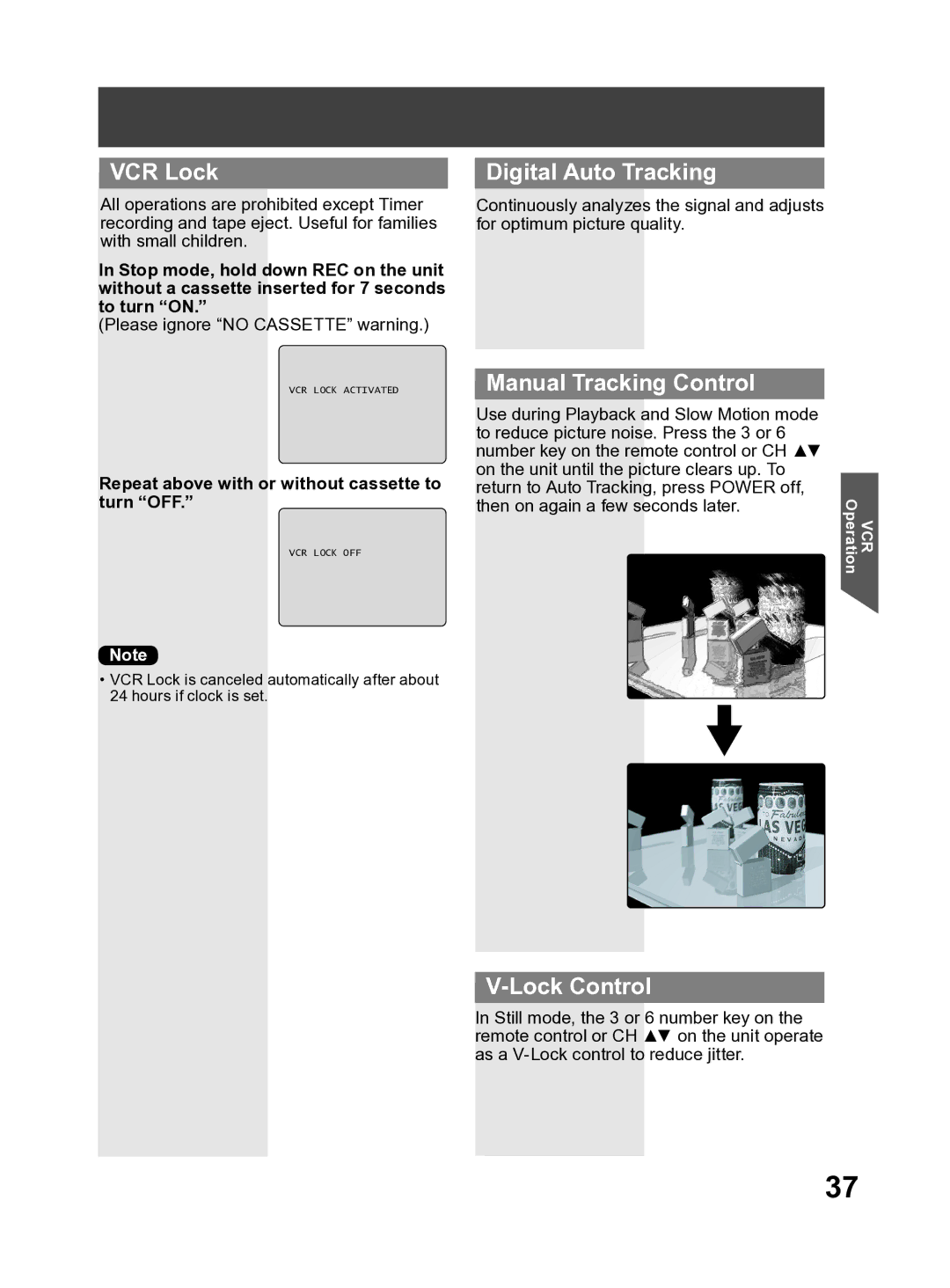 Panasonic PV DF2704, PV DF2004 manual VCR Lock, Digital Auto Tracking, Manual Tracking Control, Lock Control 