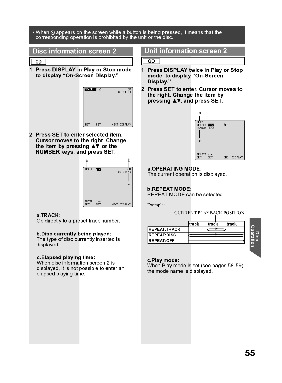 Panasonic PV DF2704, PV DF2004 manual Track, Operating Mode, Repeat Mode Repeat Mode can be selected, Play mode 