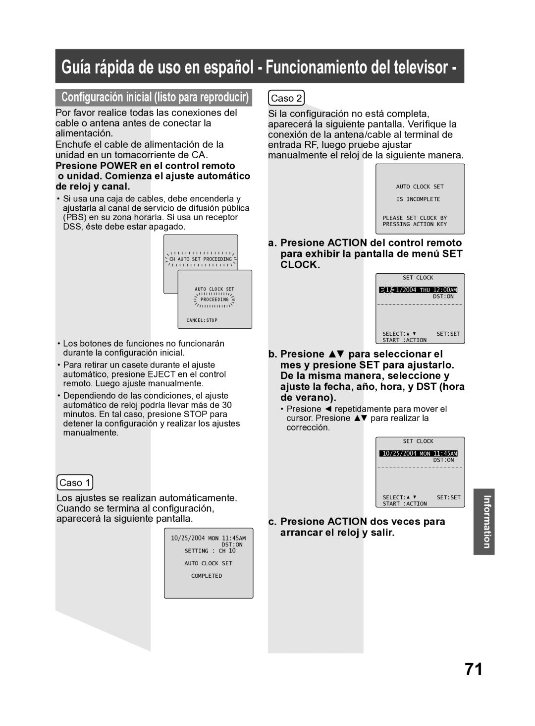 Panasonic PV DF2704, PV DF2004 manual Guía rápida de uso en español Funcionamiento del televisor 