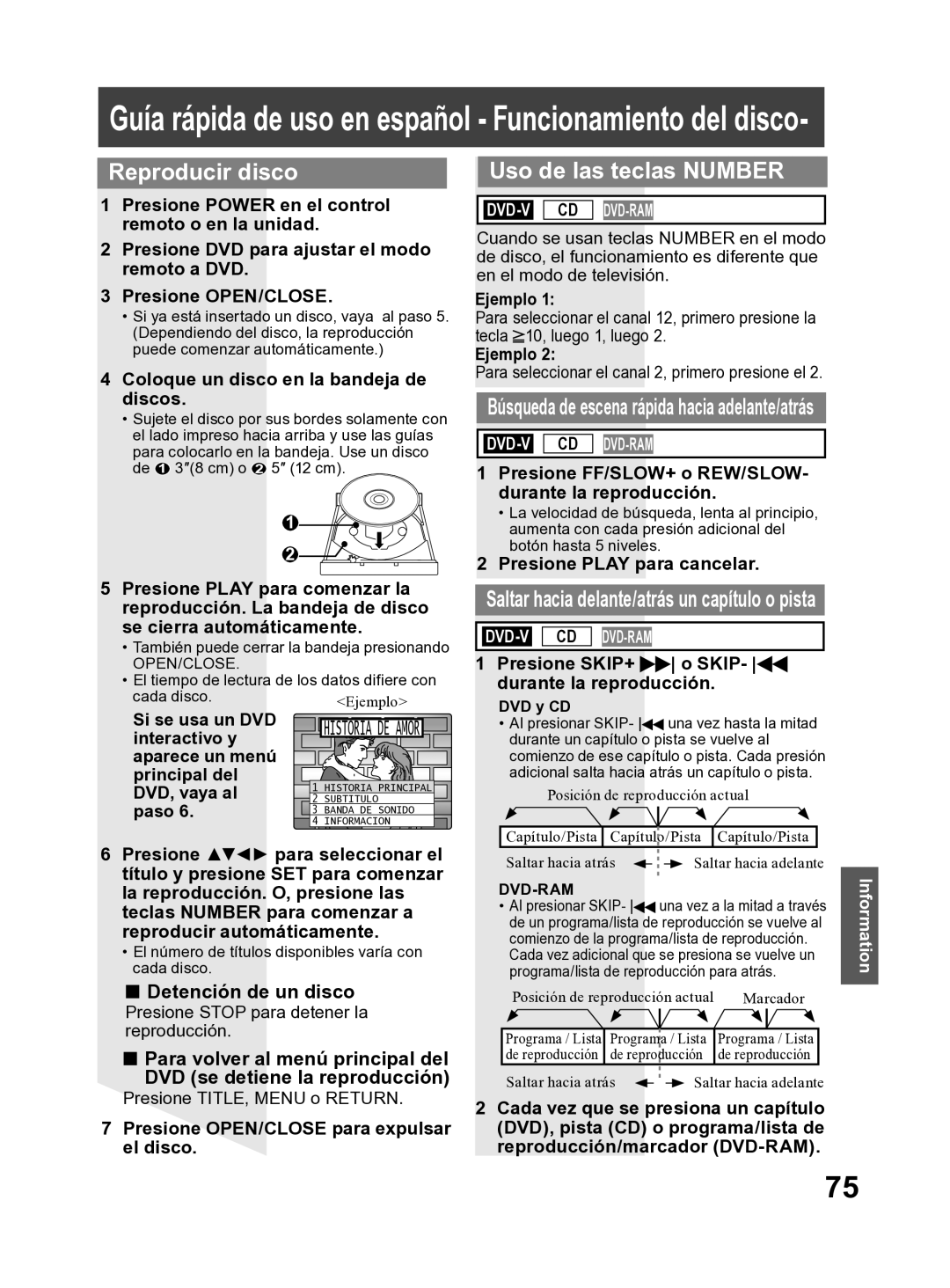 Panasonic PV DF2704, PV DF2004 manual Reproducir disco, Uso de las teclas Number 