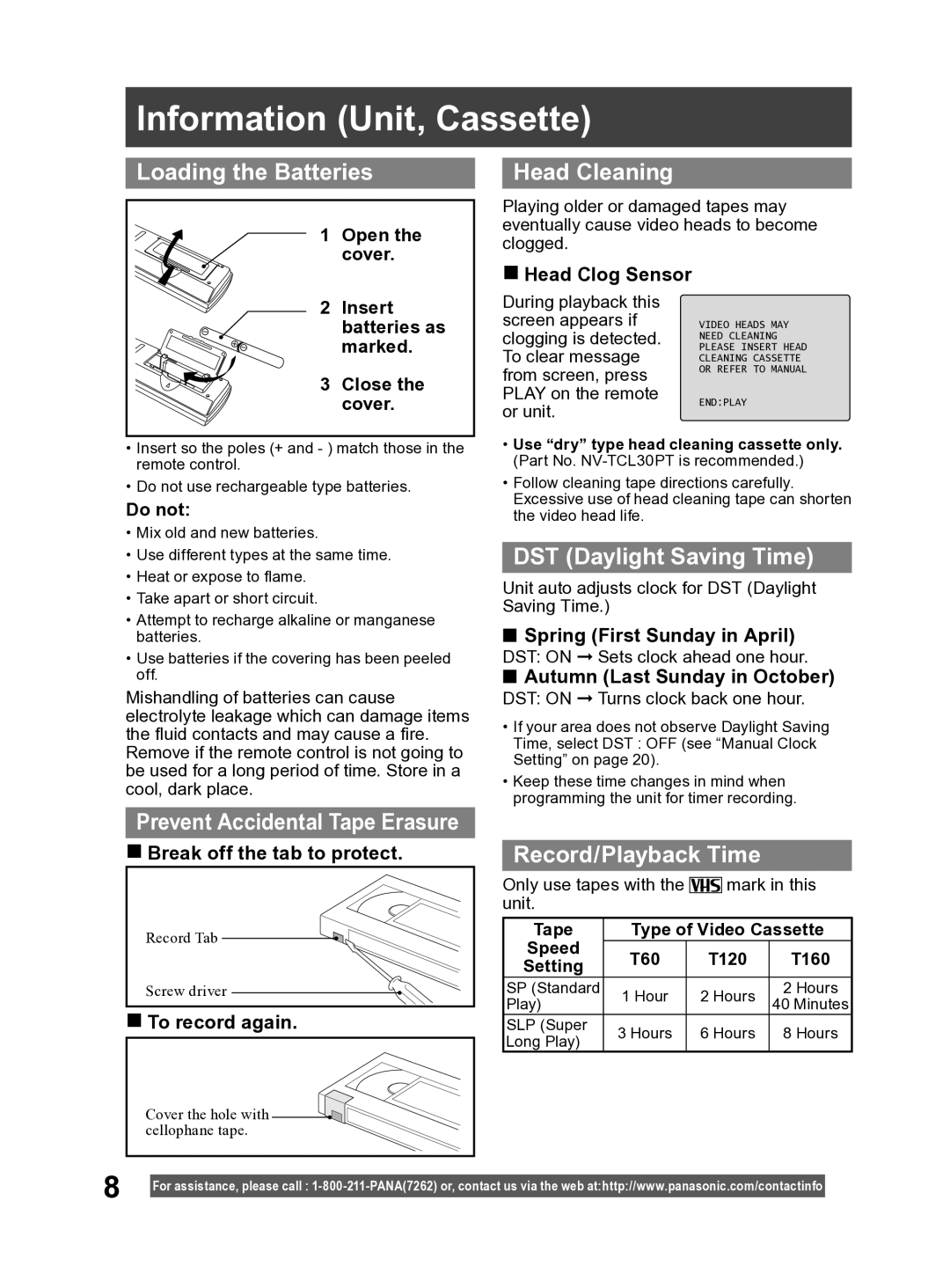 Panasonic PV DF2004, PV DF2704 manual Information Unit, Cassette 