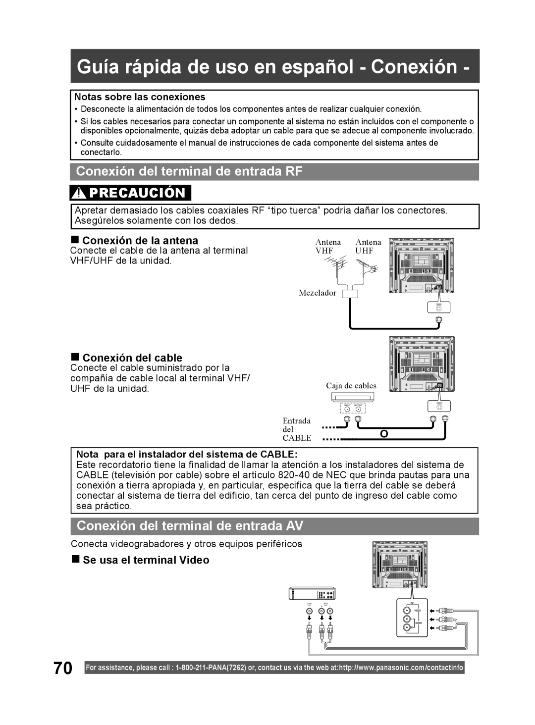 Panasonic PV DF2004, PV DF2704 Guía rápida de uso en español - Conexión, Conexión del terminal de entrada RF PRECAUCIÓN 