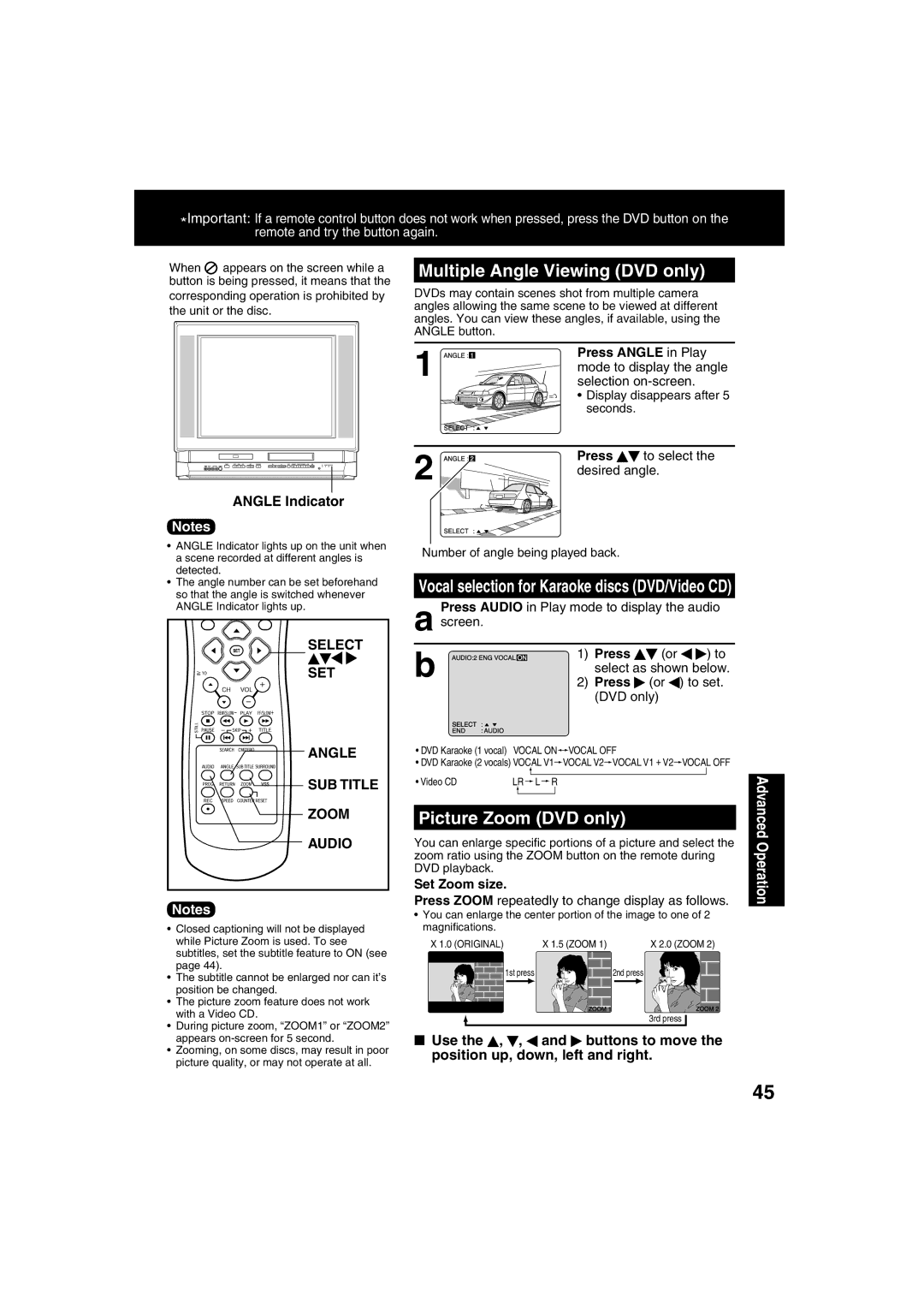 Panasonic PV-DF273, PV-DF203 manual Multiple Angle Viewing DVD only, Picture Zoom DVD only, Angle Indicator 