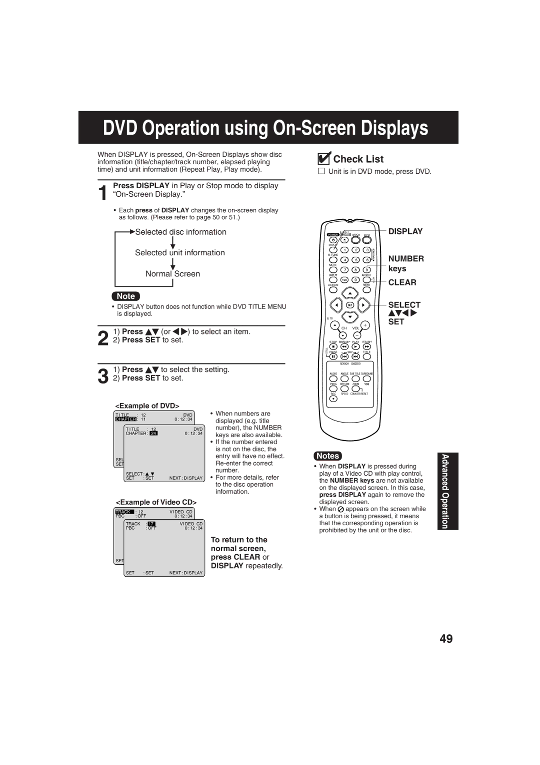 Panasonic PV-DF273, PV-DF203 manual Number keys Clear 