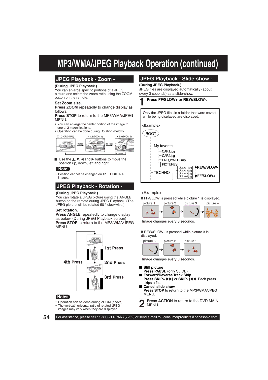 Panasonic PV-DF203, PV-DF273 manual Jpeg Playback Zoom, Jpeg Playback Slide-show, Jpeg Playback Rotation 