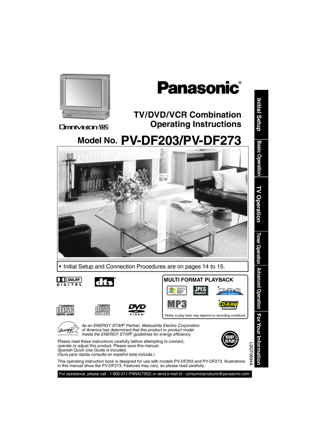 Panasonic PV-DF273 manual Initial Setup Basic Operation TV Operation, Multi Format Playback, For Your Information 