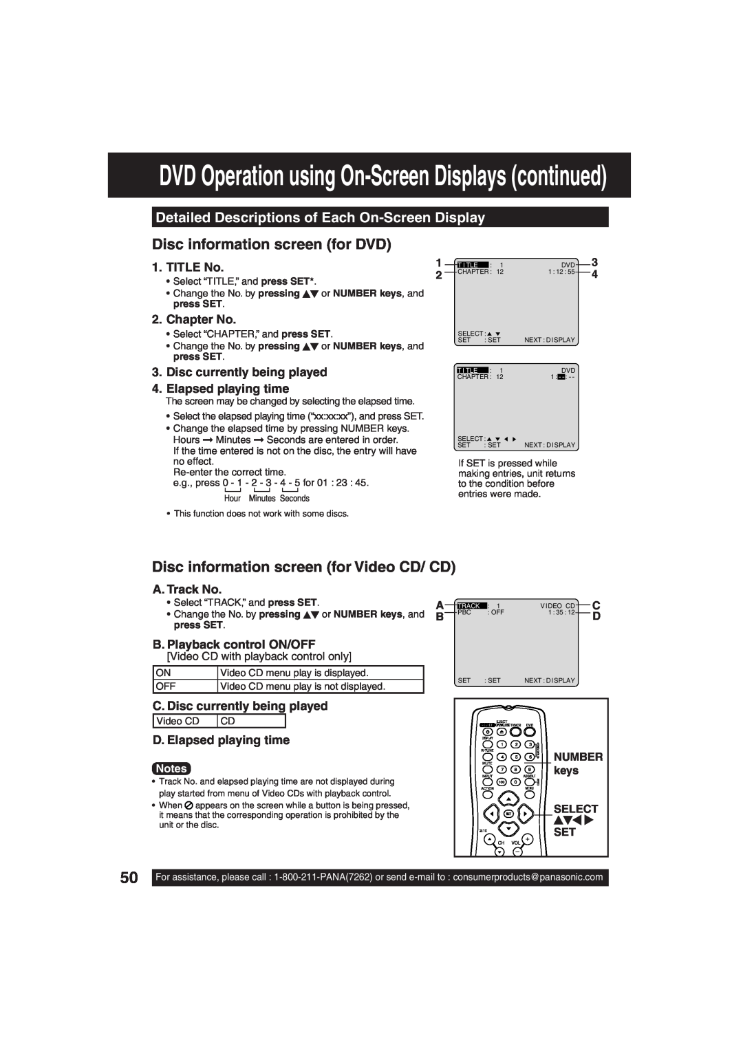 Panasonic PV-DF203 manual Disc information screen for DVD, Disc information screen for Video CD/ CD, TITLE No, Chapter No 