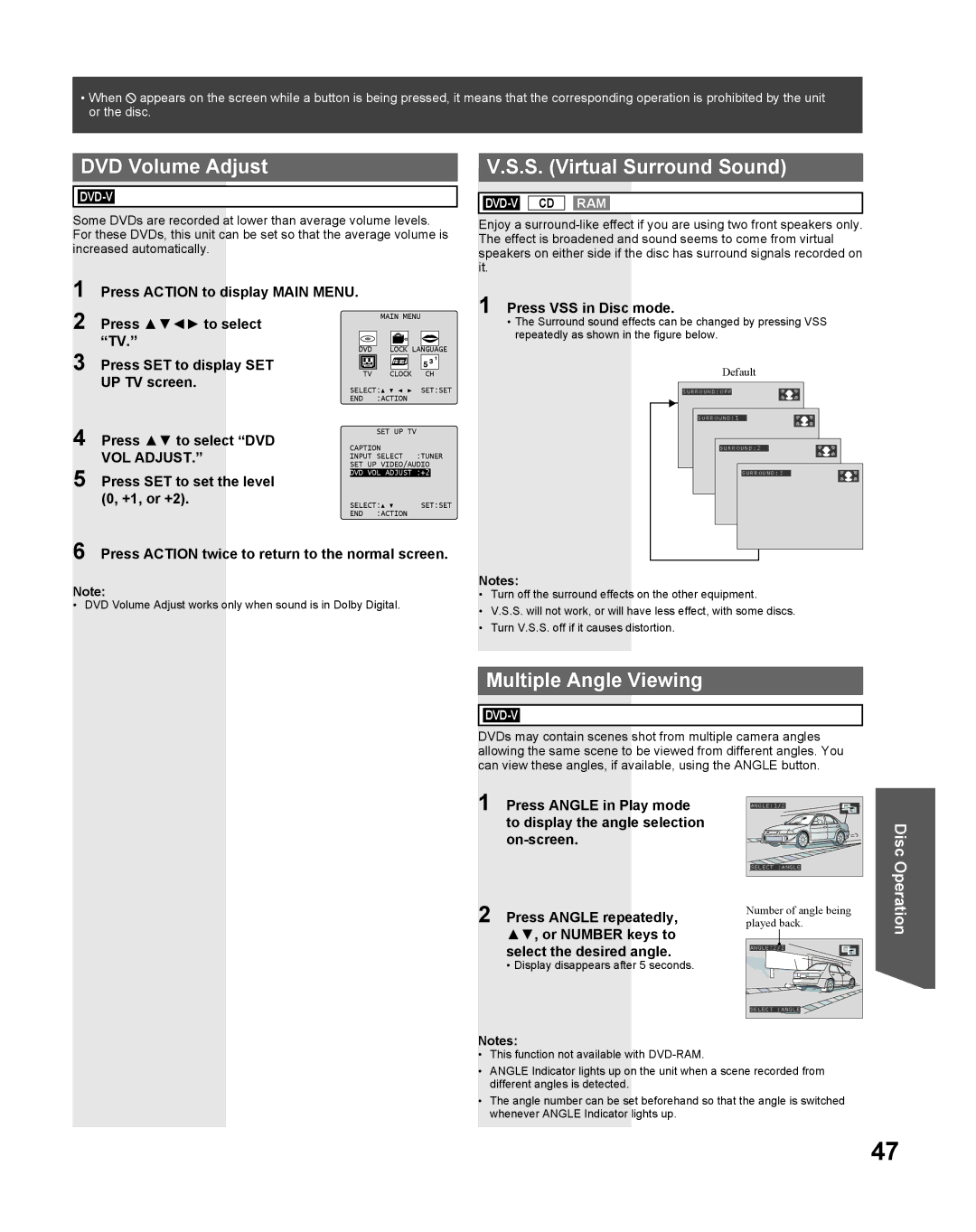 Panasonic PV DF2735, PV-DF2035 manual DVD Volume Adjust, S. Virtual Surround Sound, Multiple Angle Viewing 