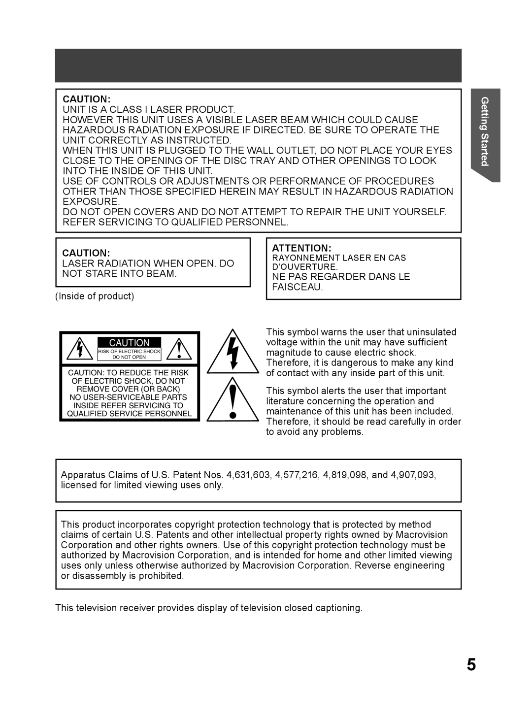 Panasonic PV-DF274, PV-DF204 operating instructions Laser Radiation When OPEN. do 