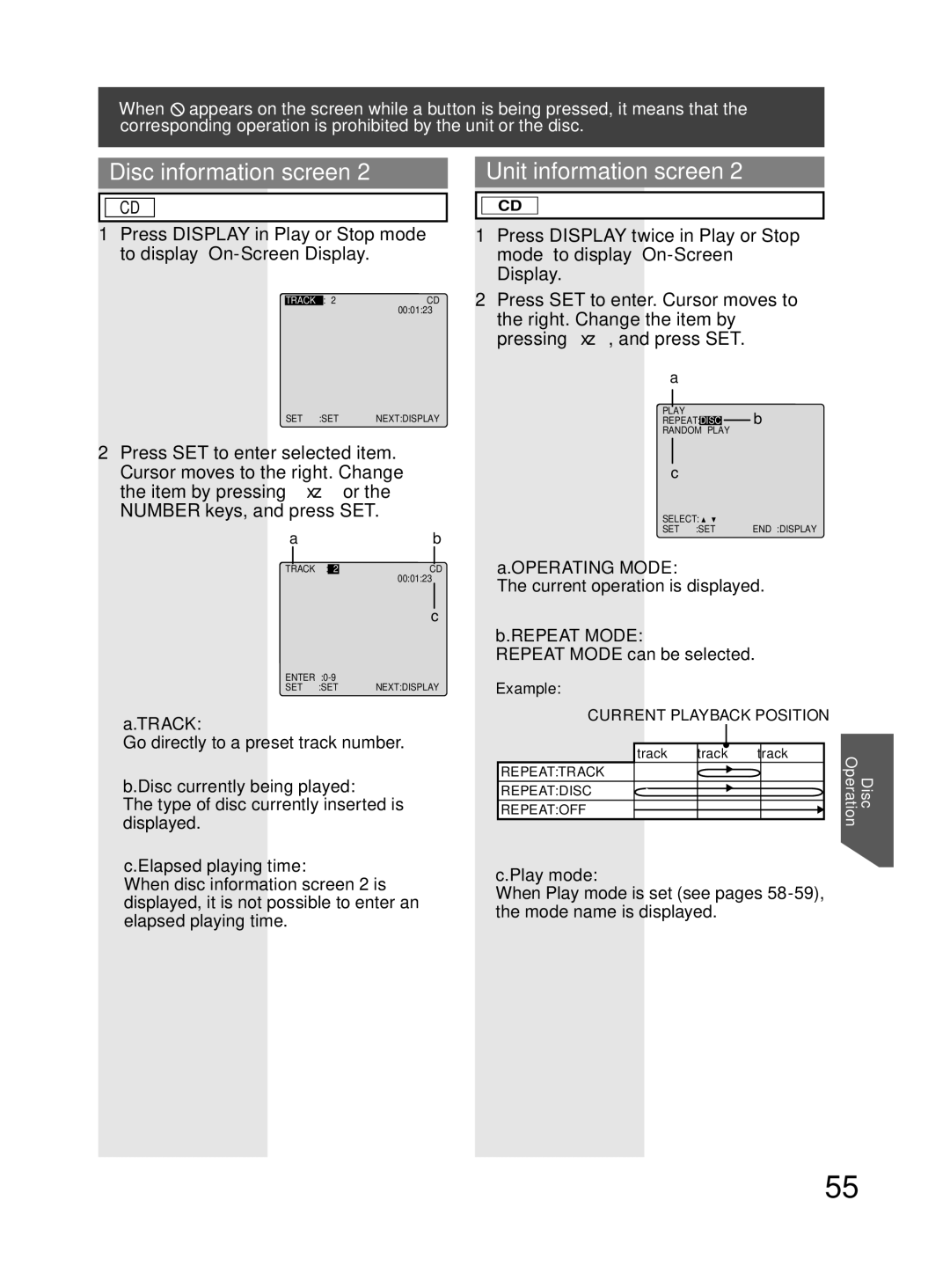 Panasonic PV-DF274, PV-DF204 Track, Operating Mode, Repeat Mode Repeat Mode can be selected, Play mode 