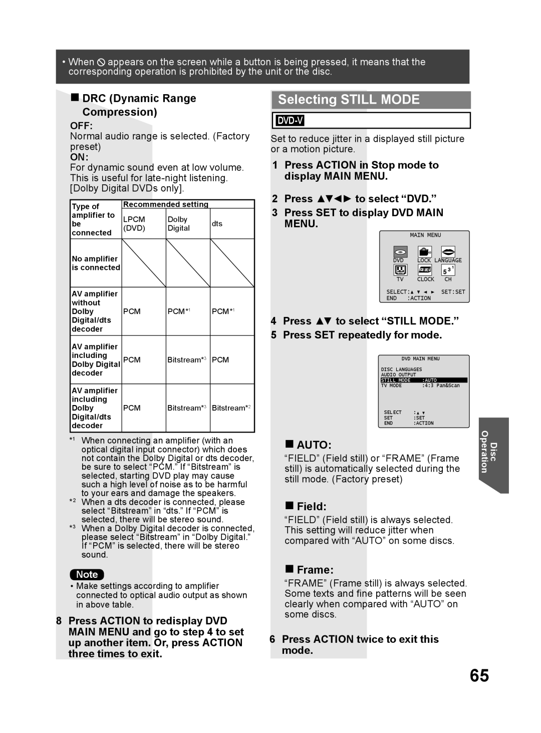 Panasonic PV-DF274, PV-DF204 operating instructions Selecting Still Mode, Auto 