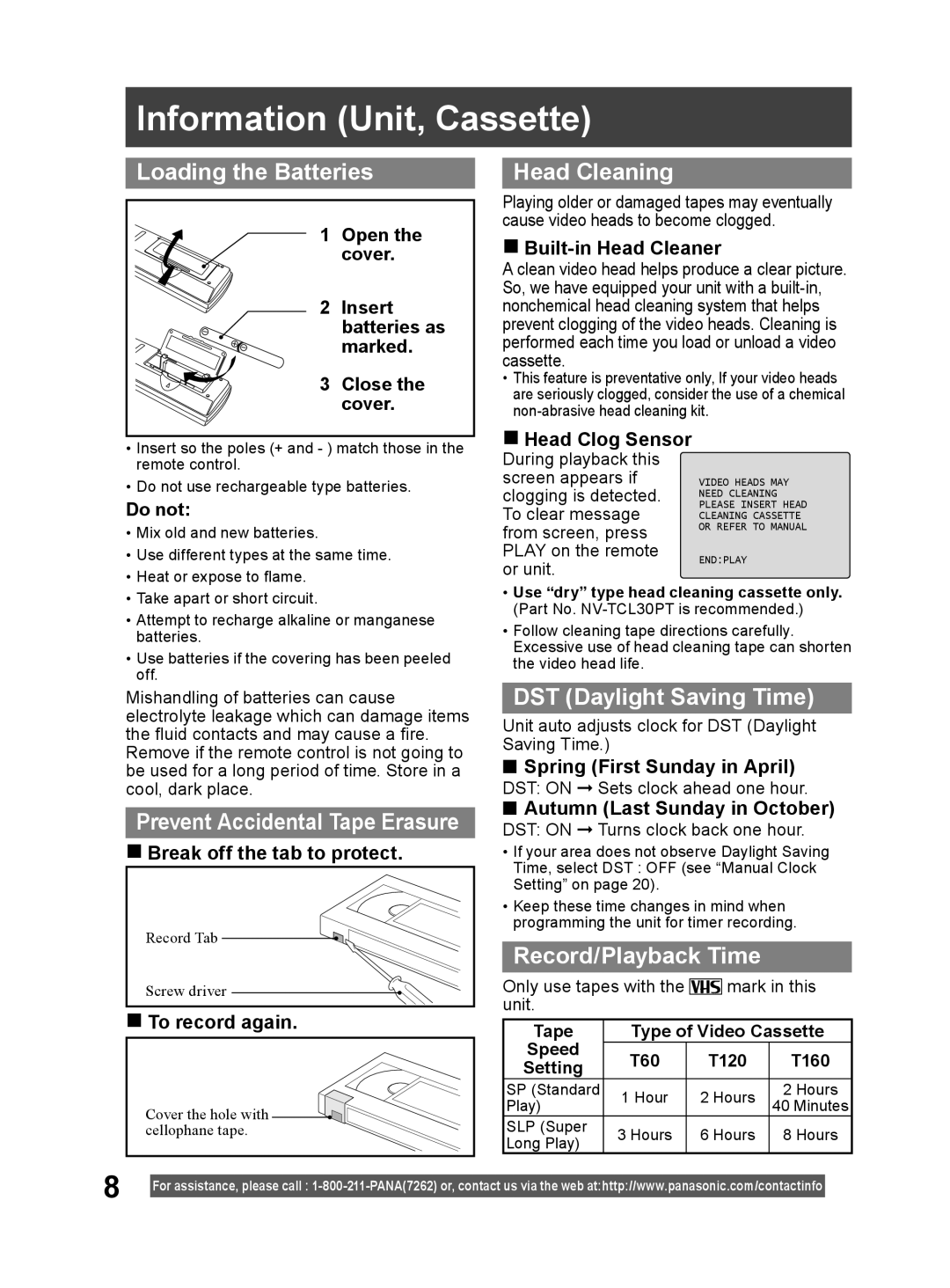 Panasonic PV-DF204, PV-DF274 operating instructions Information Unit, Cassette 