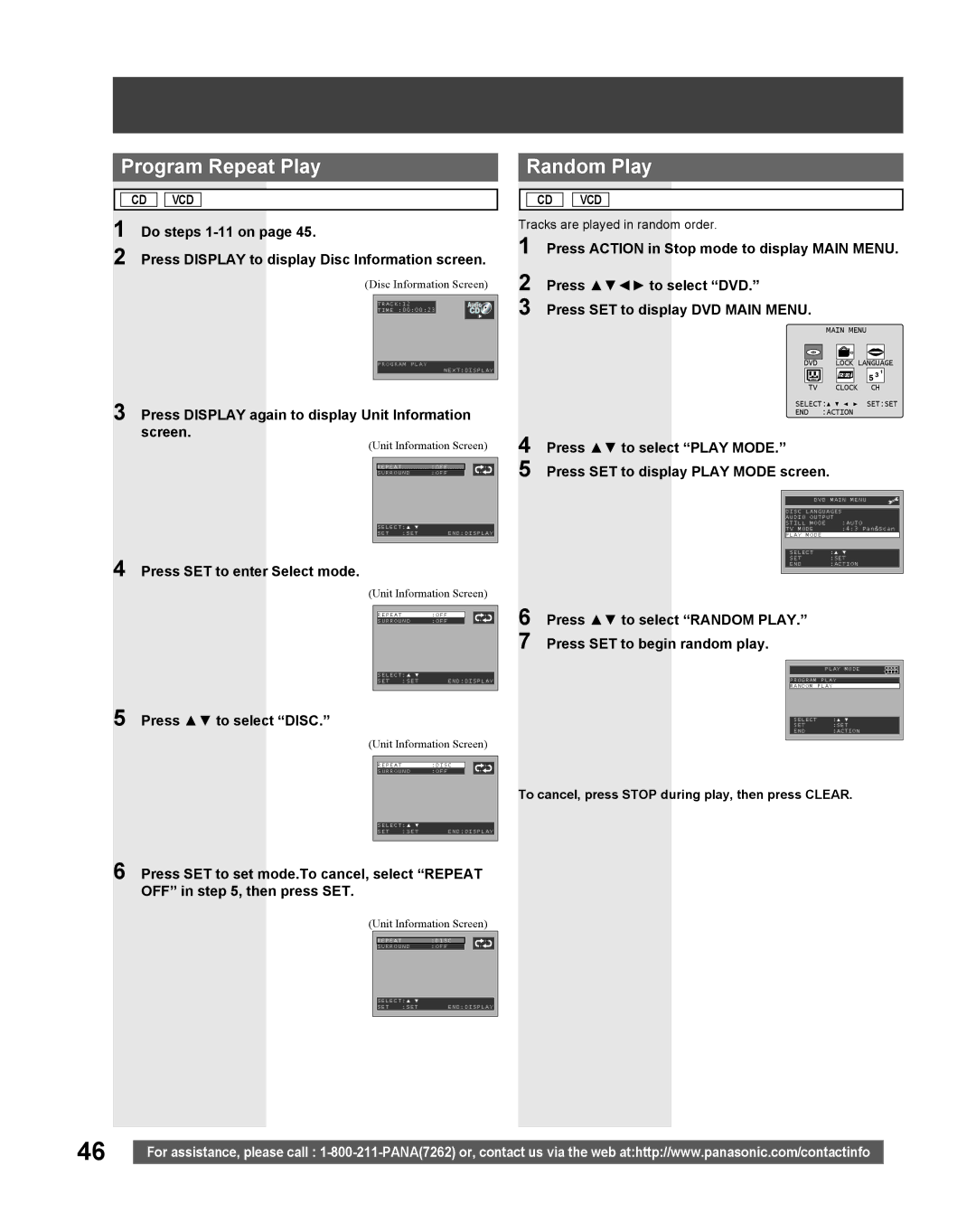 Panasonic PV DF205, PV-DF275 manual Play Random Play, Do steps 1-11 on, Press Display to display Disc Information screen 