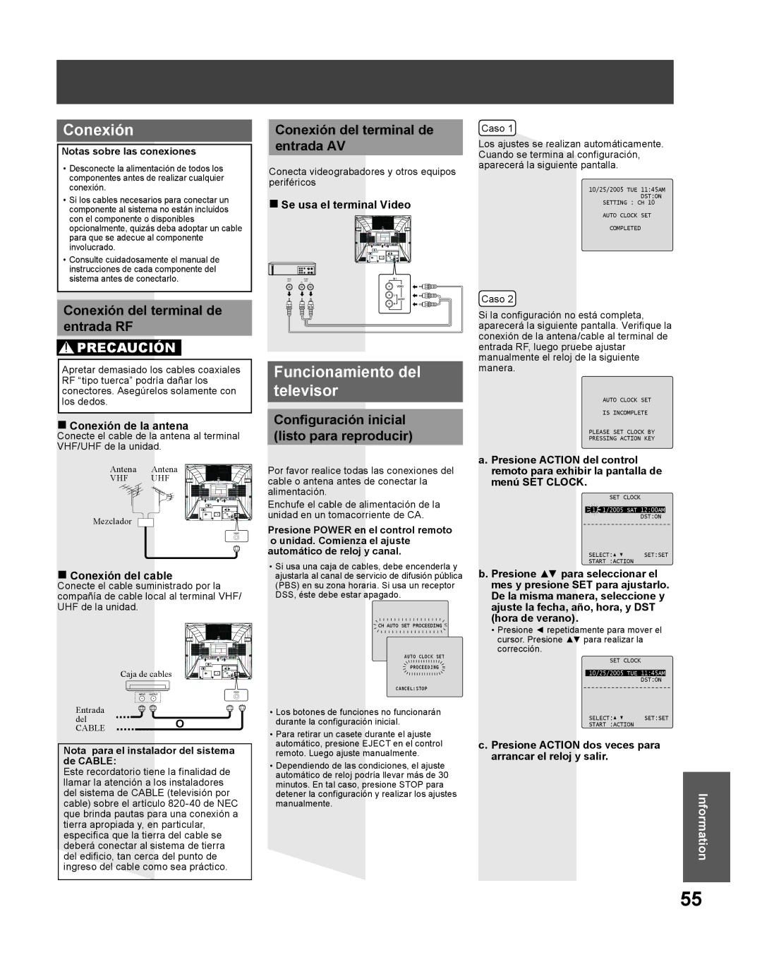 Panasonic PV-DF275, PV DF205 manual Funcionamiento del televisor, Conexión del terminal de Entrada AV 