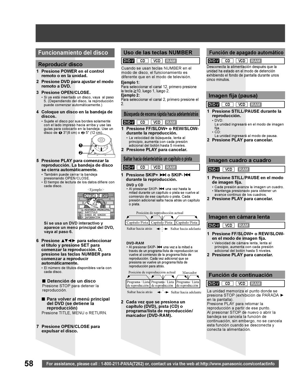 Panasonic PV DF205, PV-DF275 manual Funcionamiento del disco 