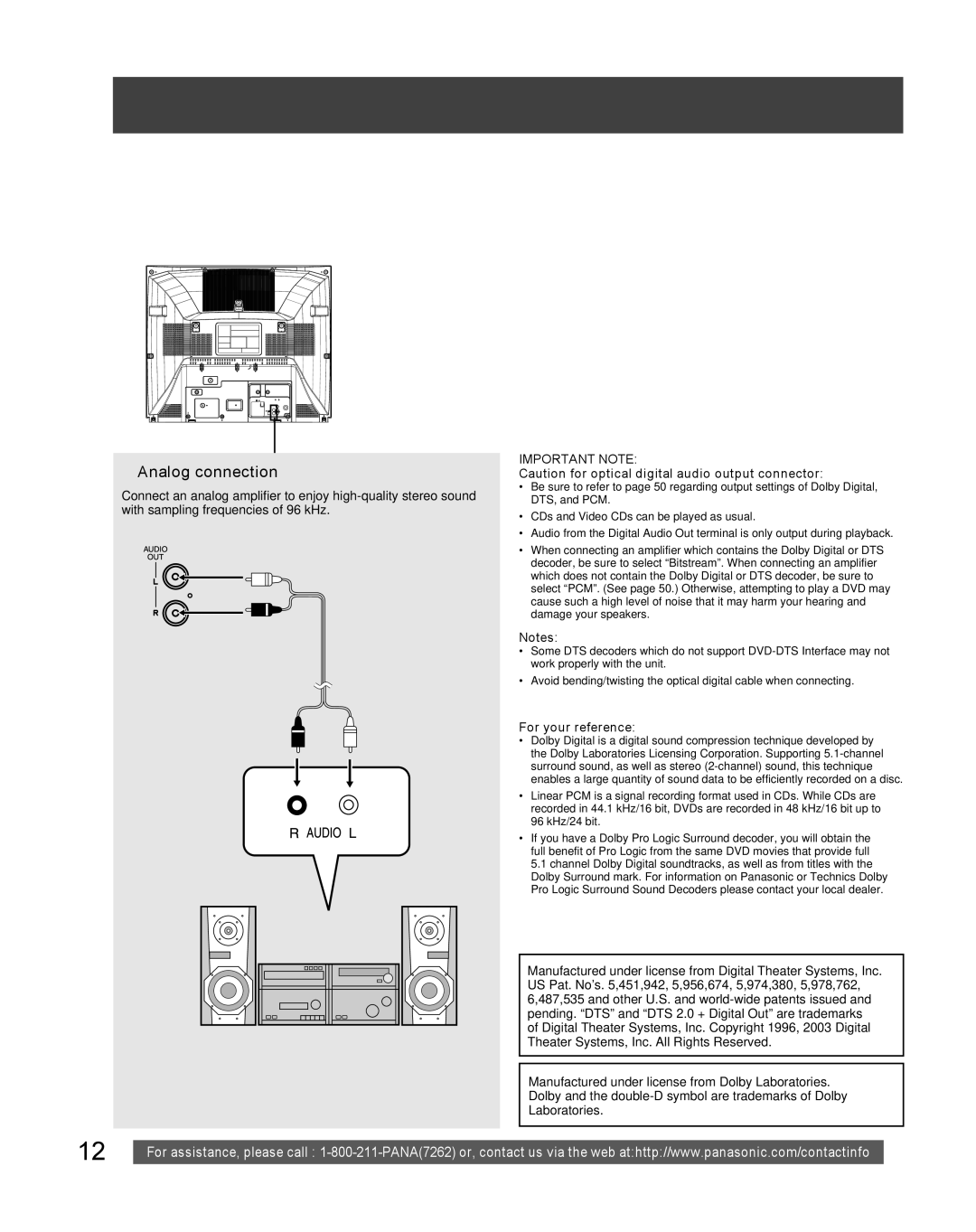 Panasonic PV-DF206M, PV-DF2036M operating instructions Analog connection, For your reference 