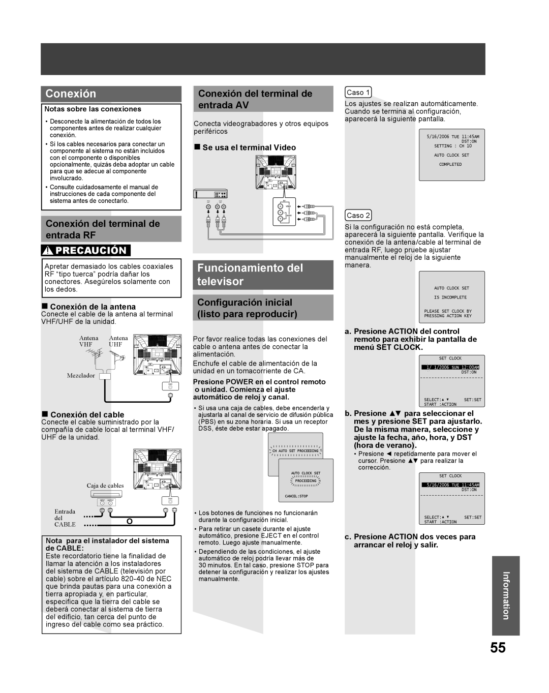 Panasonic PV-DF2036M, PV-DF206M operating instructions Funcionamiento del televisor, Conexión del terminal de Entrada AV 